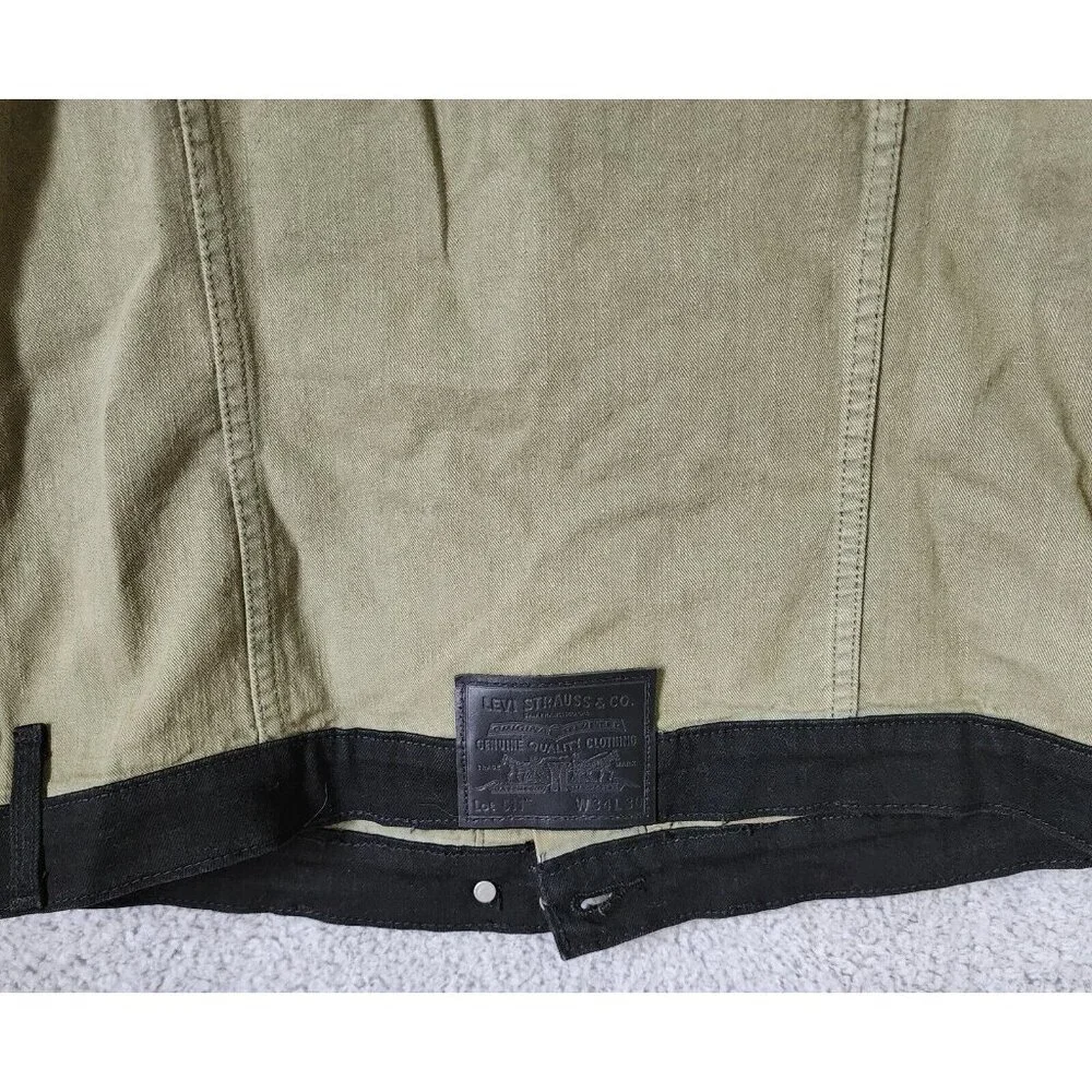 Levis Type 3 Olive Green Denim Jean Trucker Metal Button Up Pocket Jacket Size M
